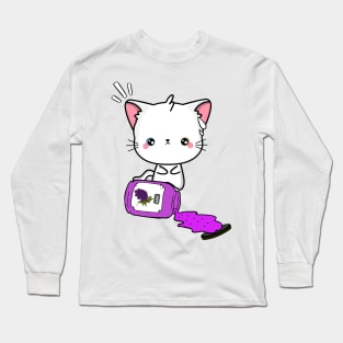 Naughty Angora Cat Spills a jar of grape jam! Long Sleeve T-Shirt